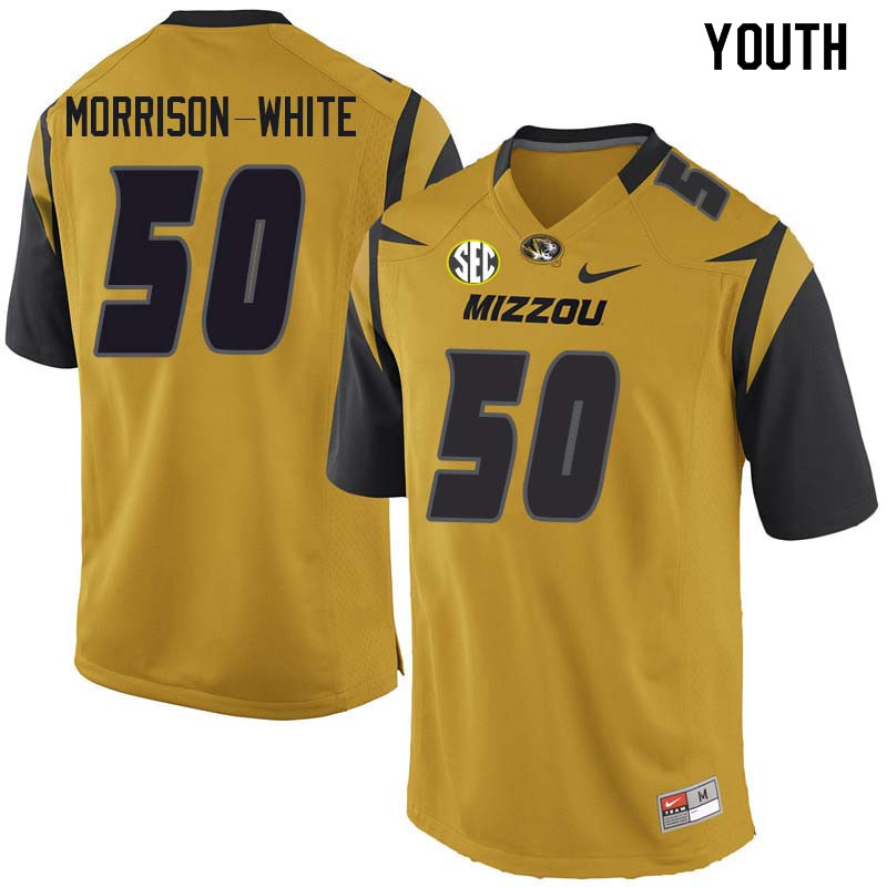Youth #50 Hyrin Morrison-White Missouri Tigers College Football Jerseys Sale-Yellow